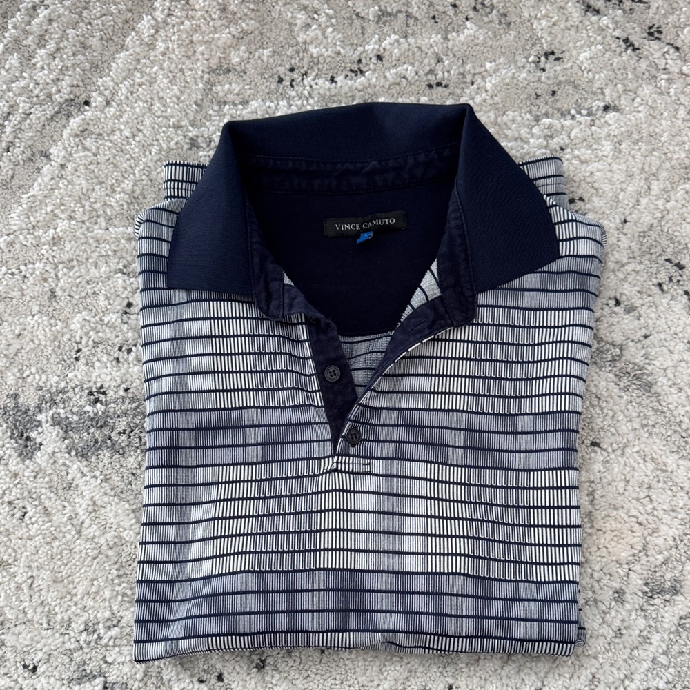 Vince Camuto Men's Polo in Navy and White Stripes